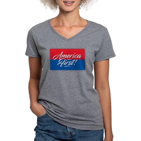 CafePress - America First T Shirt - Women's V-Neck Dark T-Shirt