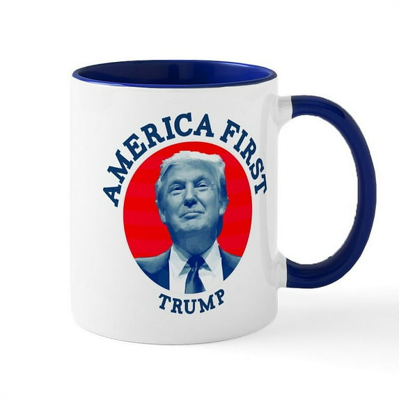 CafePress - America First Trump Mug - 11 oz Ceramic Mug - Novelty Coffee Tea Cup