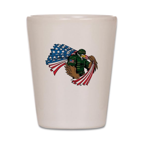 CafePress - American Eagle Soldier - White Shot Glass, Unique and Funny Shot Glass
