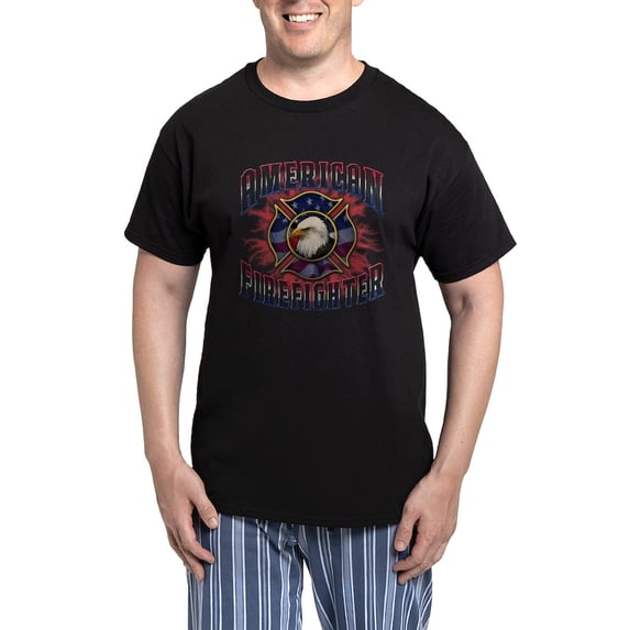 CafePress - American Firefighter Lightning Men's Dark Pajamas - Men's Dark Loose Fit Cotton Pajama Set
