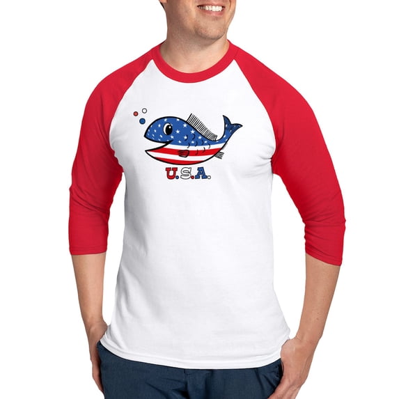 CafePress - American Fishy Baseball Jersey - Cotton Baseball Jersey, 3/4 Raglan Sleeve Shirt