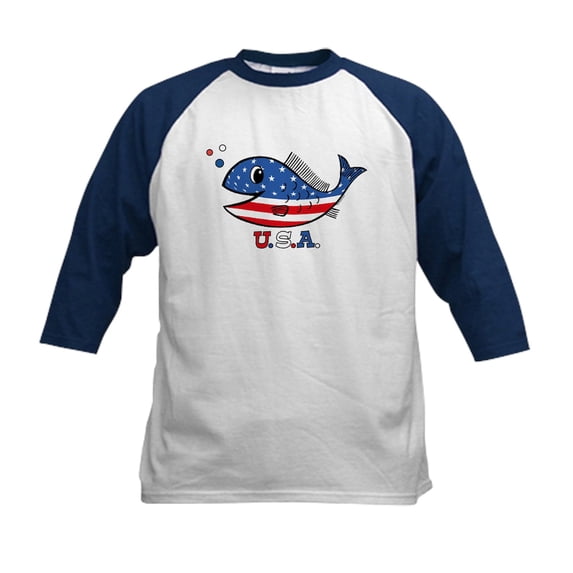 CafePress - American Fishy Kids Baseball Jersey - Kids Cotton Baseball Jersey, 3/4 Sleeve Shirt