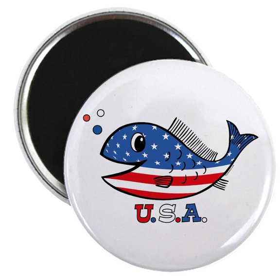 CafePress - American Fishy Magnet - 2.25" Round Magnet, Refrigerator Magnet, Button Magnet Style