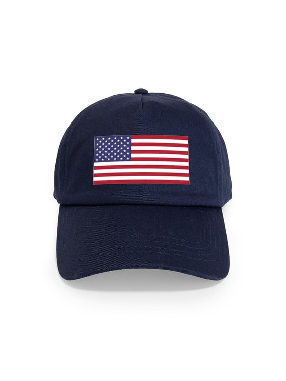 - American Flag - Adjustable 100% Brushed Unisex Casual Cotton Baseball Cap, Beige, 1