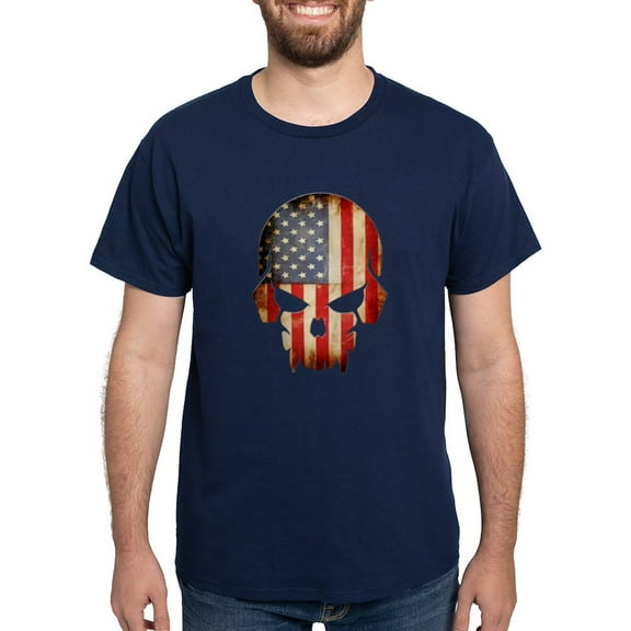 CafePress - American Flag Skull Dark T Shirt - Men's Classic Graphic Cotton T-Shirt