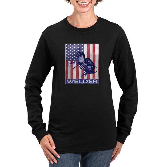 CafePress - American Flag Welder Design We Long Sleeve T Shirt - Women's Long Sleeve Graphic Tee Casual Fit