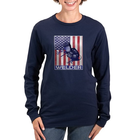 CafePress - American Flag Welder Design We Long Sleeve T Shirt - Women's Long Sleeve Graphic Tee Casual Fit