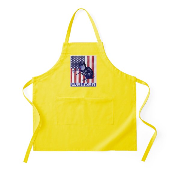 CafePress - American Flag Welder Design Welding Im Light - Kitchen Apron with Pockets, Grilling Apron, Baking Apron