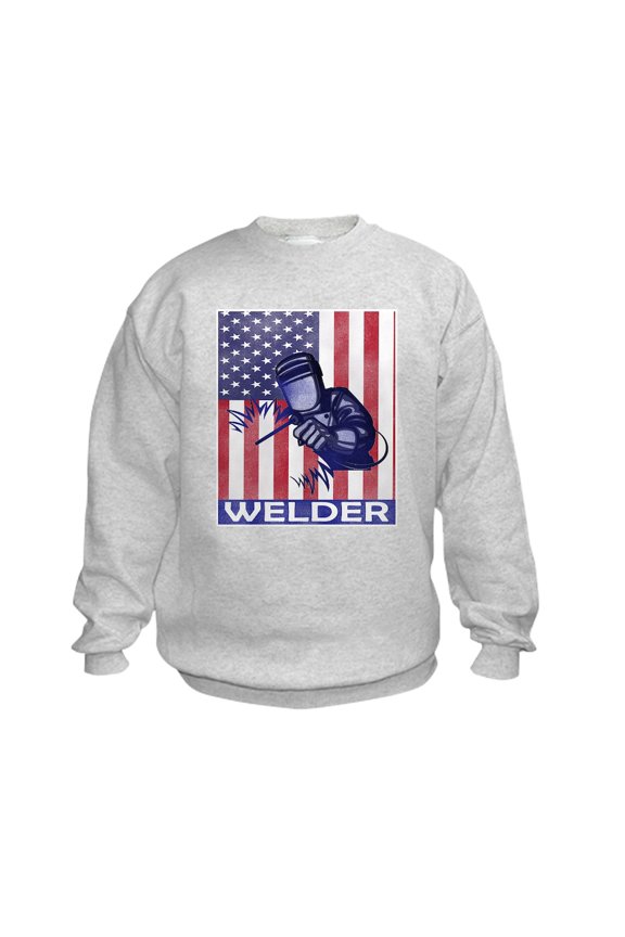 - American Flag Welder Design Welding Ima Sweatshirt - Kids Sweatshirt, Youth Crew Neck Sweatshirt