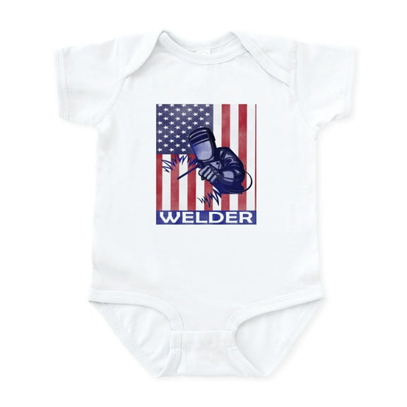CafePress - American Flag Welder Design Welding Imag Body Suit - Baby Light Bodysuit, Size Newborn - 24 Months