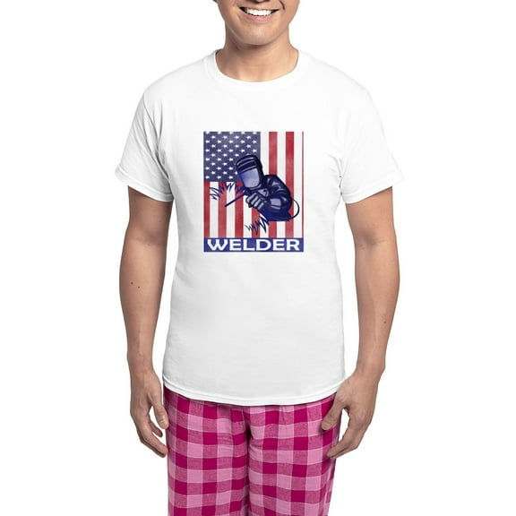 CafePress - American Flag Welder Design Welding Image Pajamas - Men's Light Loose Fit Cotton Pajama Set