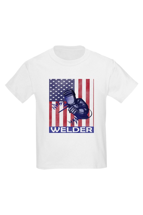 - American Flag Welder Design Welding Image T Shirt - Light Classic Kids Graphic, Short Sleeve T-Shirt, Sizes XS-XL