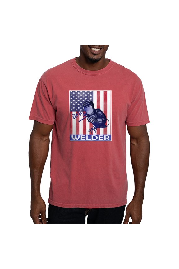- American Flag Welder Design Welding Image T Shirt - Mens Comfort Colors Shirt