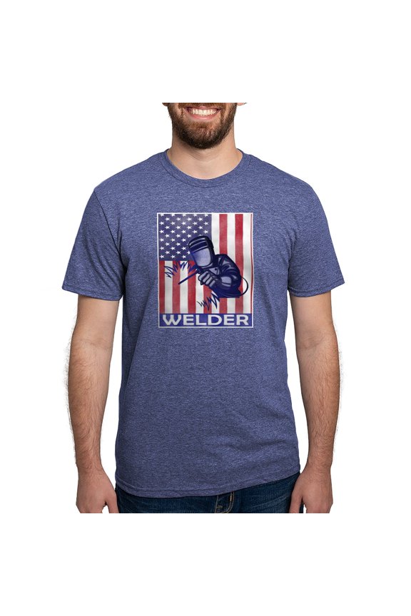 - American Flag Welder Design Welding Image T Shirt - Mens Tri-blend T-Shirt