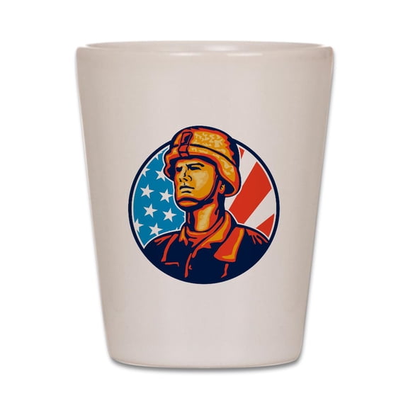 CafePress - American Serviceman Soldier Flag Retro - White Shot Glass, Unique and Funny Shot Glass