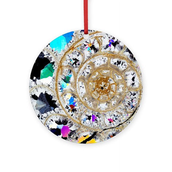CafePress - Ammonite Fossil, Thin Section - Round Wood Ornament 4"
