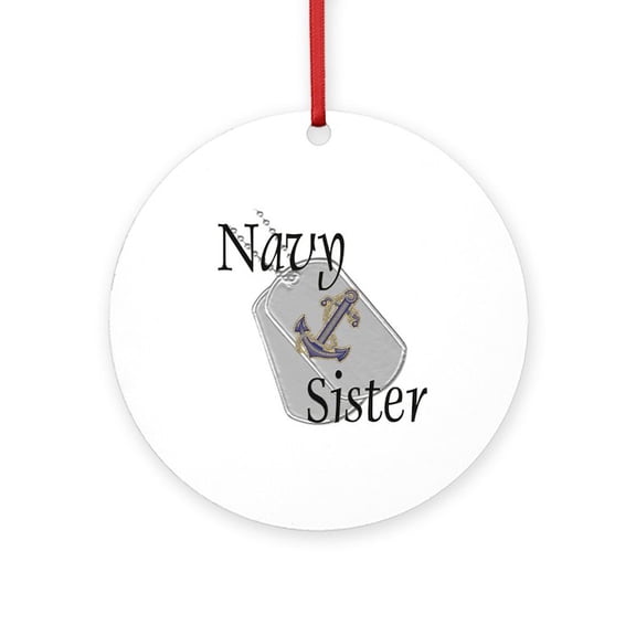 CafePress - Anchor Navy Sister - Round Wood Ornament 4"
