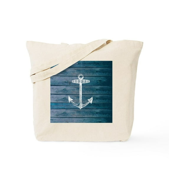 CafePress - Anchor On Blue Faux Wood Graphic Tote Bag - Unisex Canvas Tote Bag, Beige, 1-Piece