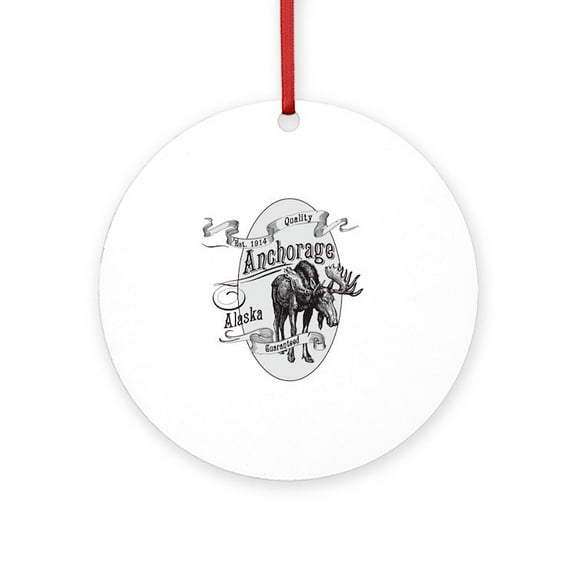 CafePress - Anchorage Vintage Moose - Round Wood Ornament 4"