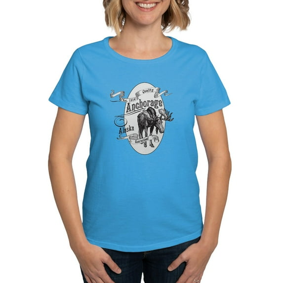 CafePress - Anchorage Vintage Moose Women's Dark T Shirt - Women's Traditional Fit Dark T-Shirt