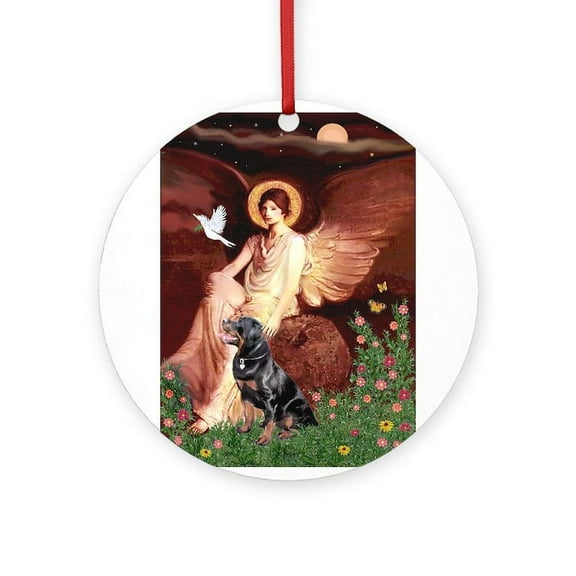 CafePress - Angel #1/Rottweiler -  Round Wood Ornament 4"