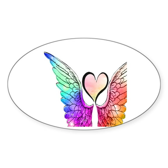 CafePress - Angel Wings Heart Sticker - Sticker (Oval)