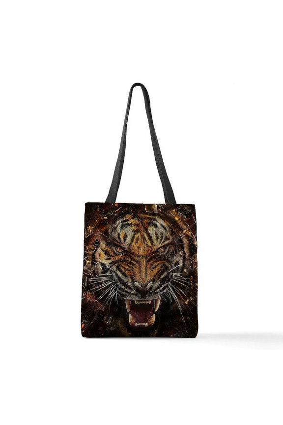 - Angry Tiger Breaking Through Gl - Polyester Tote Bag 16"x16"