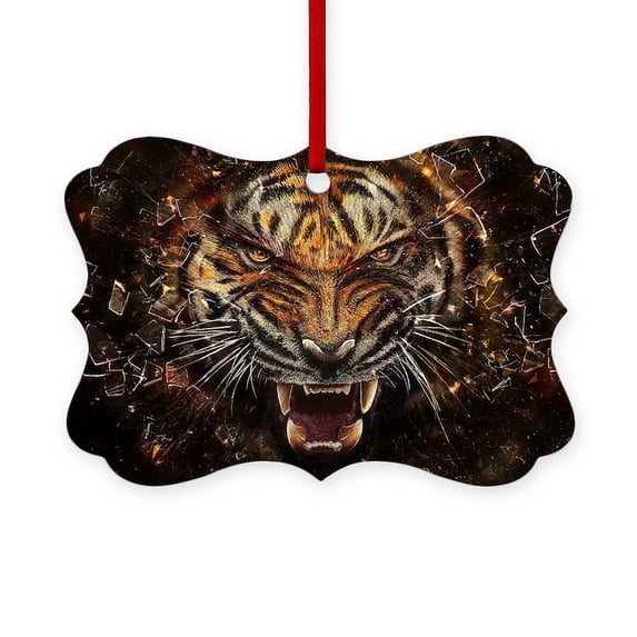 CafePress - Angry Tiger Breaking Through Glass Ornament - Scroll Ornament