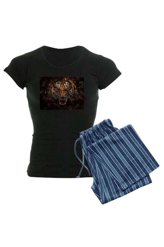 - Angry Tiger Breaking Through Glass Pajamas - Women's Dark Pajamas