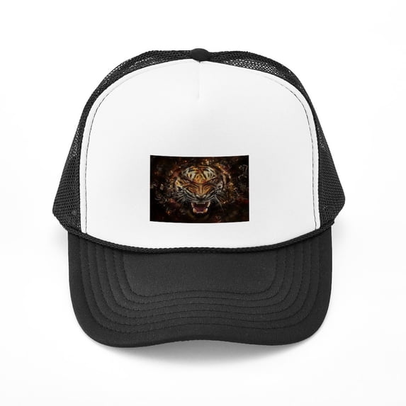 CafePress - Angry Tiger Breaking Through Glass - Adjustable Unisex Printed Trucker Hat with Mesh Back
