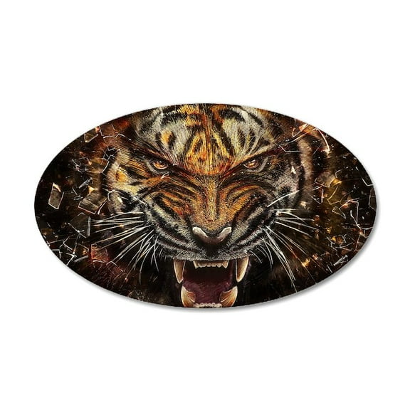 CafePress - Angry Tiger Breaking Through Glass Wall Decal - 35x21 Oval Wall Decal