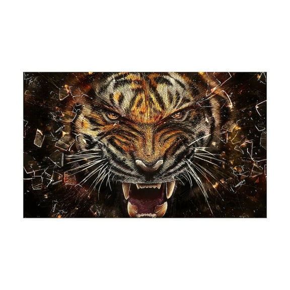 CafePress - Angry Tiger Breaking Through Glass Wall Decal - 35x21 Wall Decal