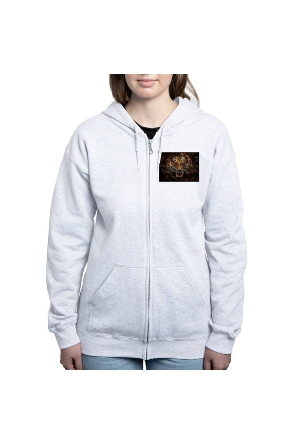 - Angry Tiger Breaking Through Glass Zip Hoodie - Women's Zip Hoodie