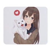 CafePress - Anime Girl Holding Her Cat Mousepad - Non-slip Rubber Mousepad, Gaming Mouse Pad