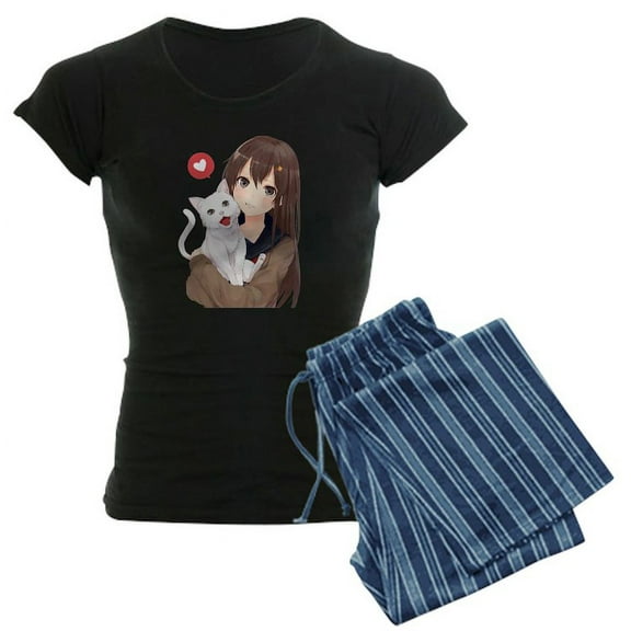 CafePress - Anime Girl Holding Her Cat - Women's Dark Pajamas