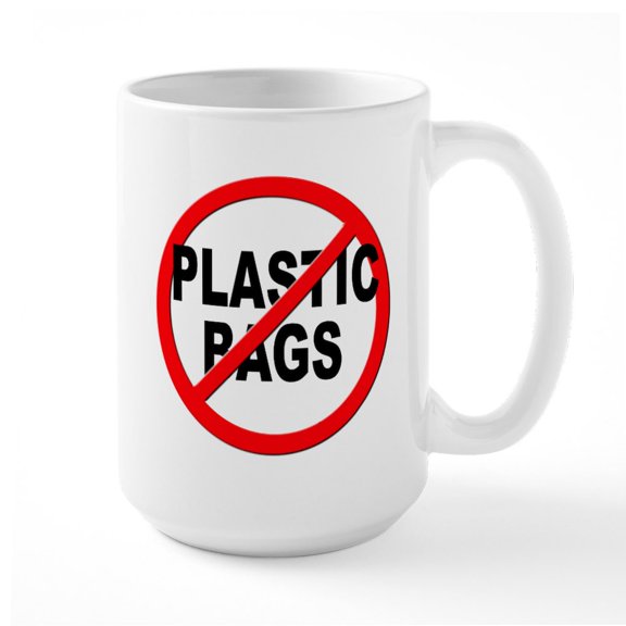 CafePress - Anti / No Plastic Bags Large Mug - 15 oz Ceramic Large White Novelty Mug