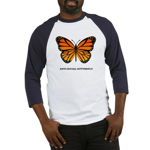 CafePress - Antisocial Butterfly Baseball Jersey - Cotton Baseball Jersey, 3/4 Raglan Sleeve Shirt