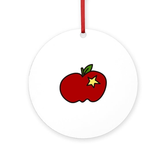 CafePress - Apple And Star - Round Wood Ornament 4"