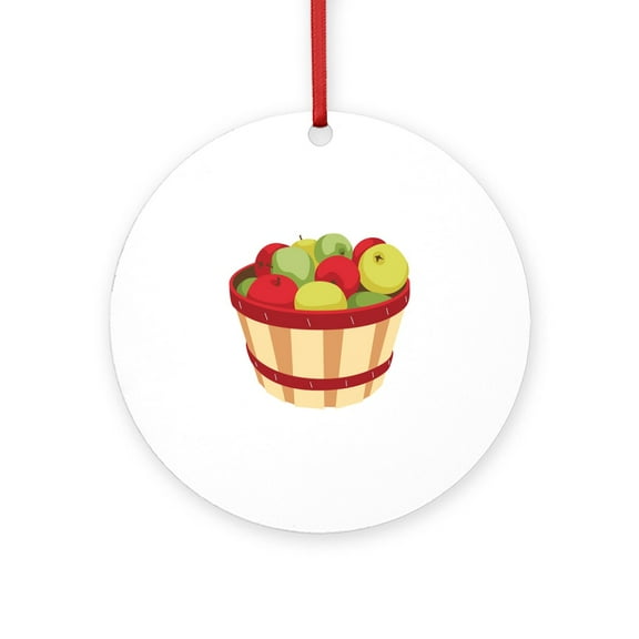 CafePress - Apple Bushel Basket -  Round Wood Ornament 4"