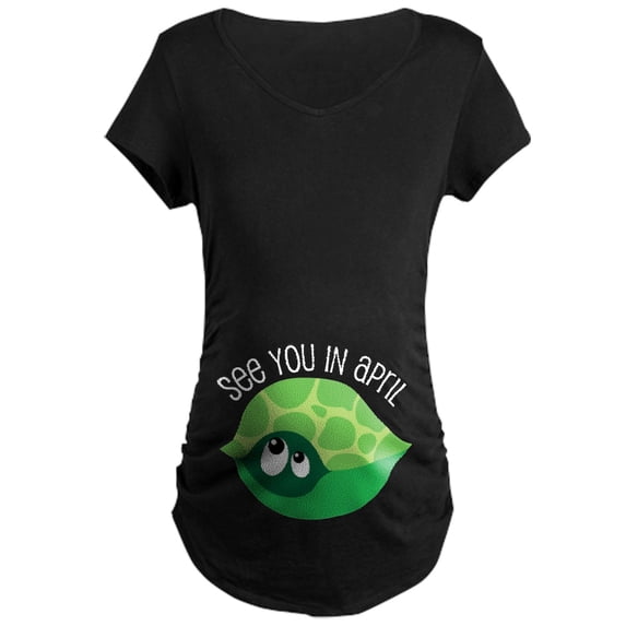 CafePress - April Due Date Turtle Belly Print Maternity Dark T - Maternity Dark T-Shirt