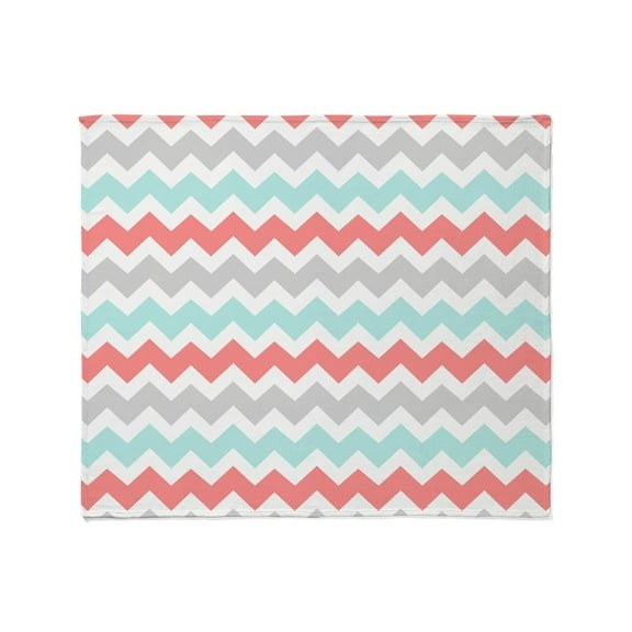 CafePress - Aqua Coral Grey Chevron Throw Blanket - Soft Fleece Throw Blanket, 50"x60" for All Ages