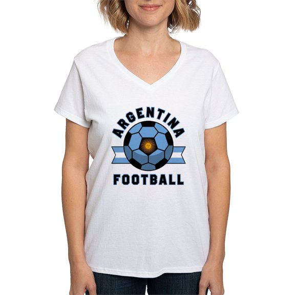 CafePress - Argentina Football T Shirt - Womens Cotton V-Neck T-shirt