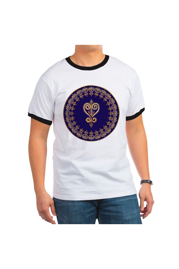 - Armenian Heart Mandala Ringer T - 100% Cotton Ringed T-Shirt