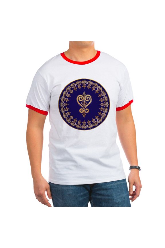 - Armenian Heart Mandala Ringer T - 100% Cotton Ringed T-Shirt