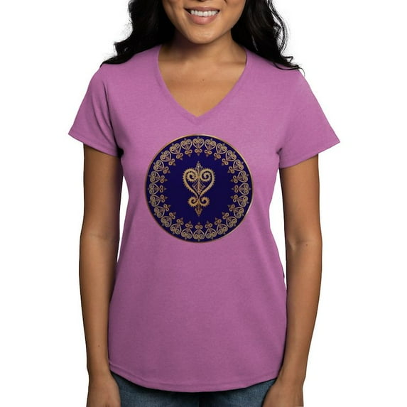 CafePress - Armenian Heart Mandala T Shirt - Women's V-Neck Dark T-Shirt