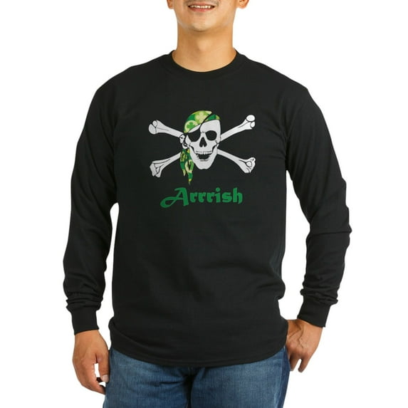 CafePress - Arrish Irish Pirate Skull And Crossbones Long Slee - Long Sleeve Dark T-Shirt