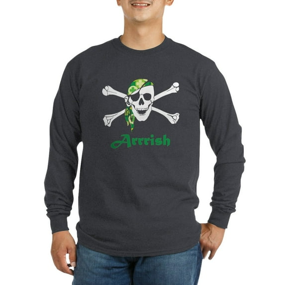 CafePress - Arrish Irish Pirate Skull And Crossbones Long Slee - Long Sleeve Dark T-Shirt