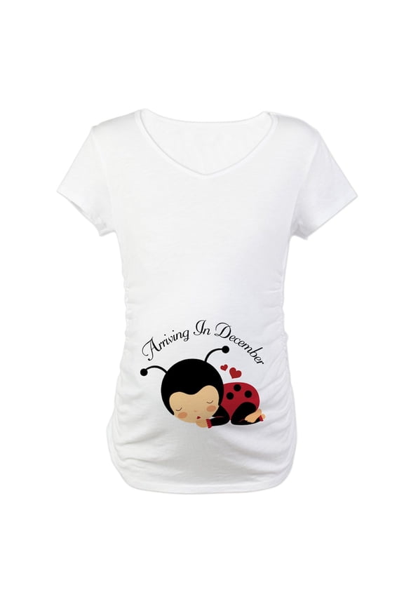 - Arriving In December Baby Ladybug Maternity T Shir - Cotton Maternity T-shirt, Cute & Funny Pregnancy Tee