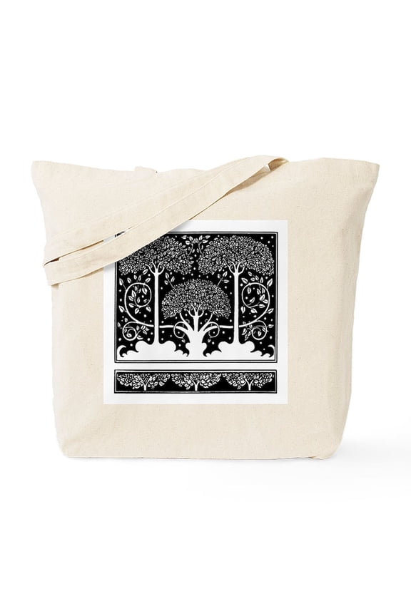- Art Nouveau Vintage Tree Pattern Tote Bag - Unisex Canvas Tote Bag, Beige, 1-Piece
