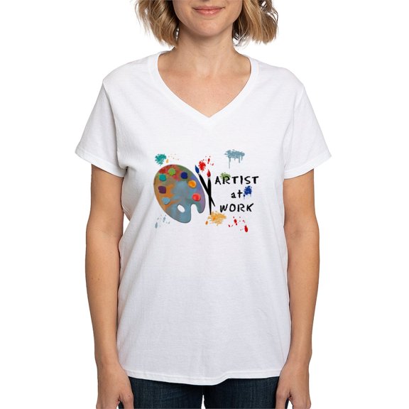 CafePress - Artist At Work Women's V Neck T Shirt - Womens Cotton V-Neck T-shirt